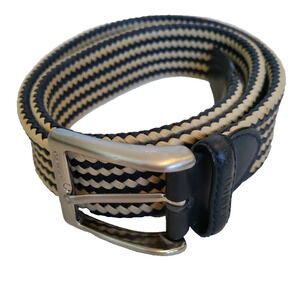 OLIMPO Braided Belt Men's Size 36 /90cm Black Leather & Textile Woven